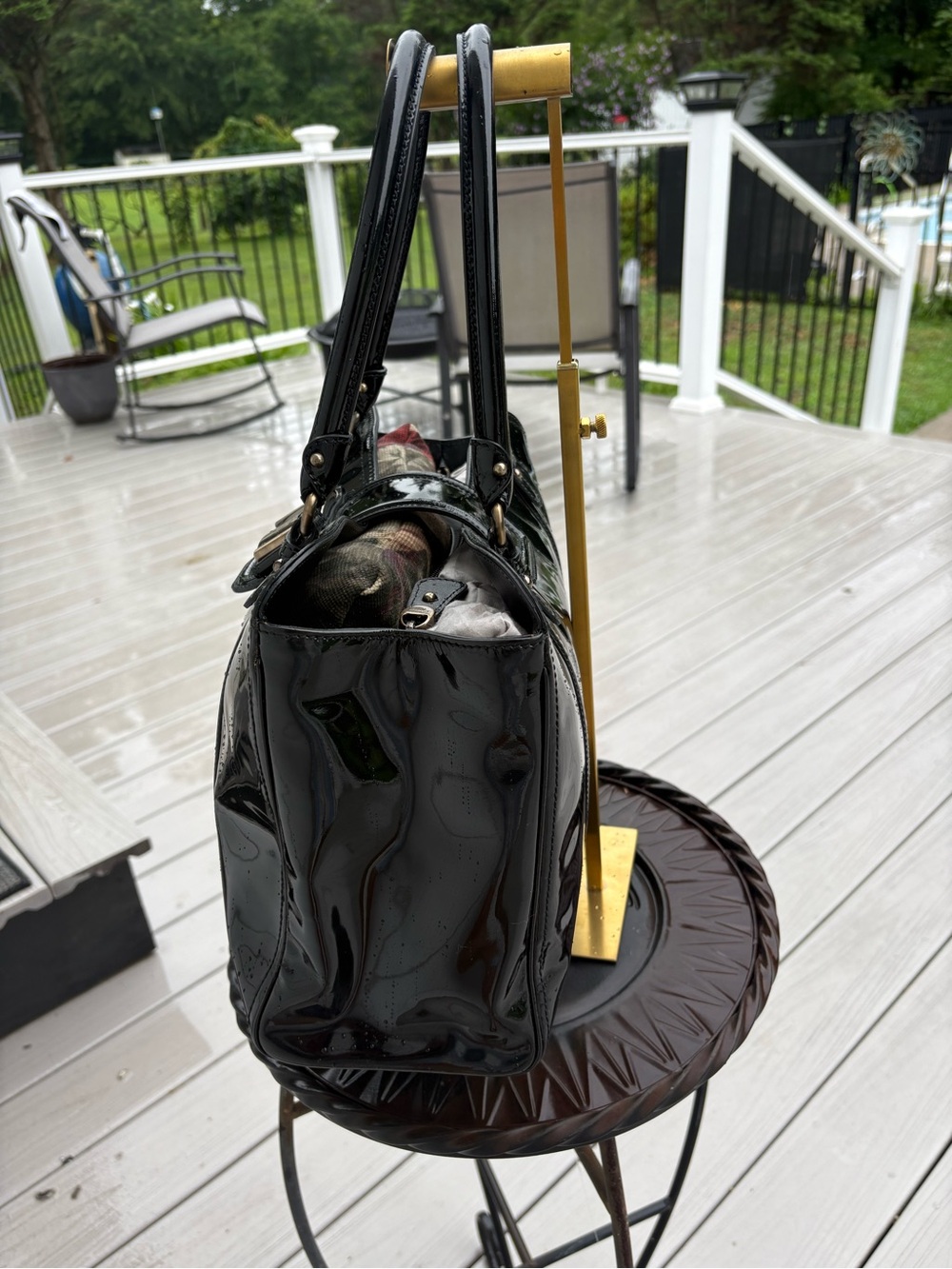 Authentic Salvatore Ferragamo Black Patent Leather Vara Satchel Tote Bag - Picture 5 of 16